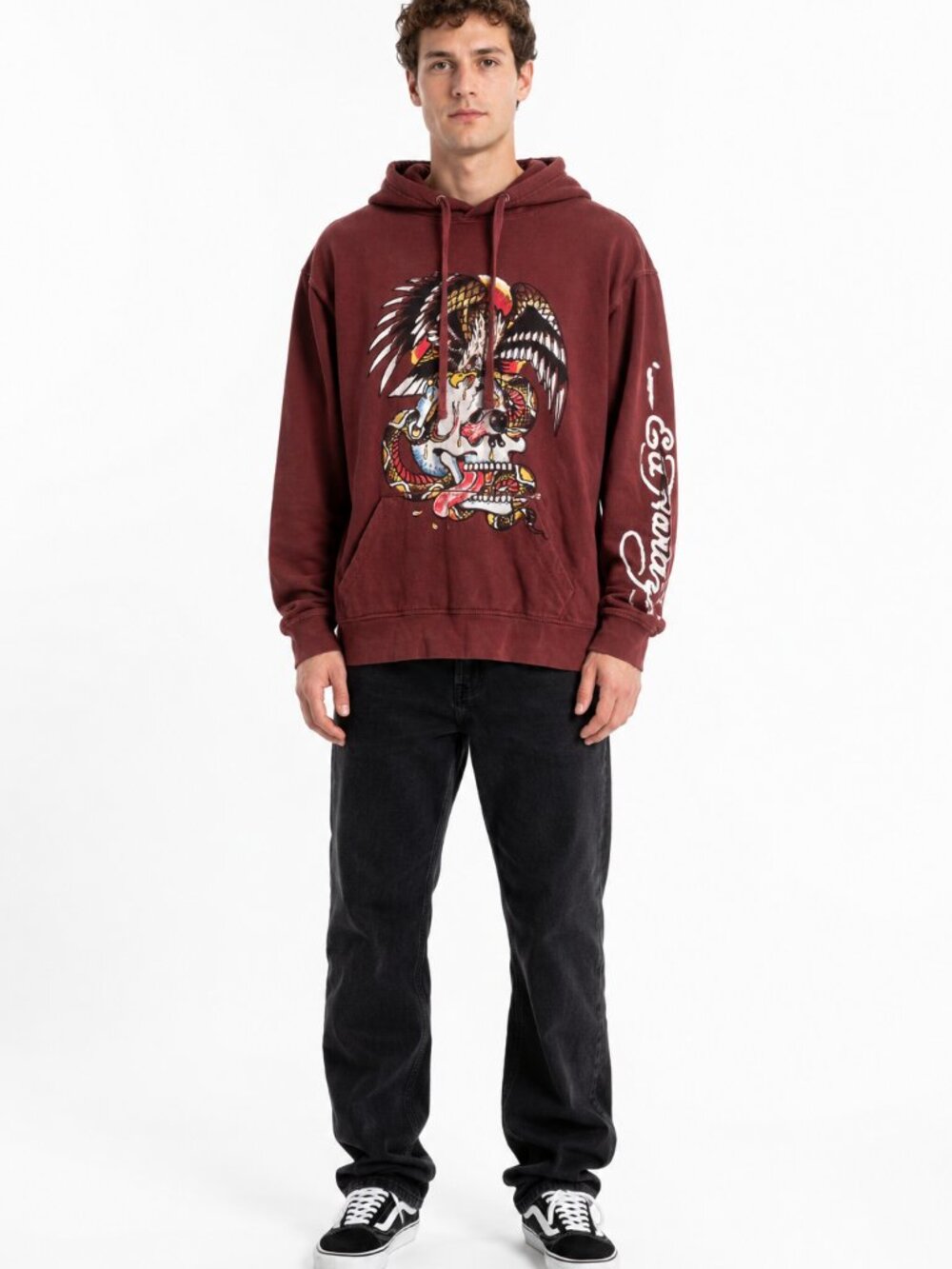 Ed Hardy Vintage Skull Eagle Snake Graphic Hoodie Maroon Red Small